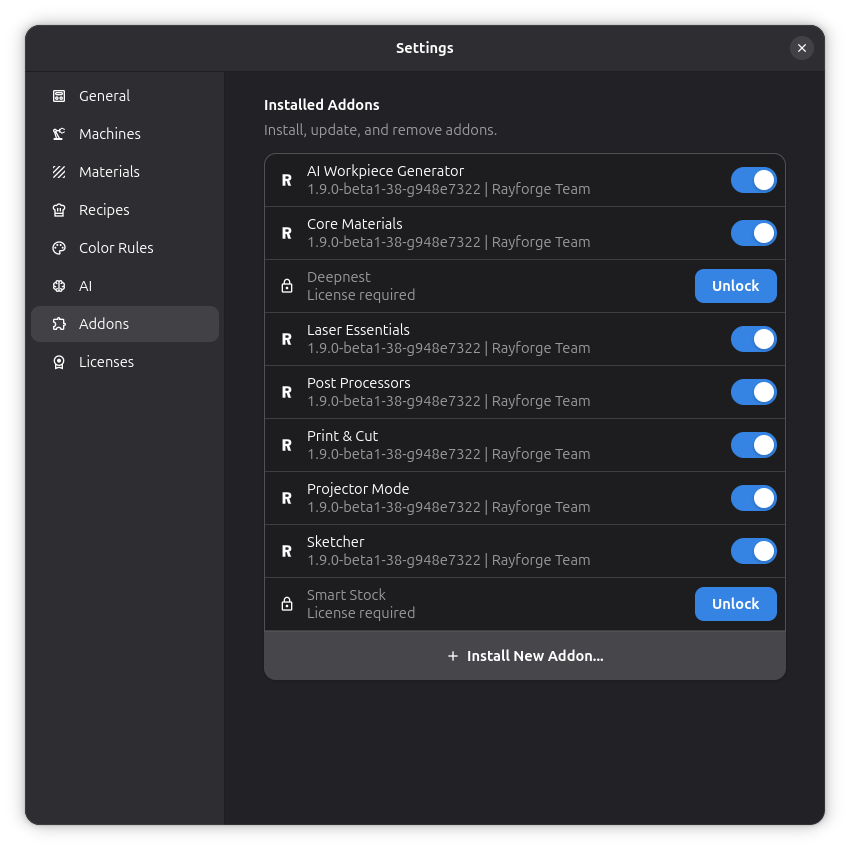 Addons Settings