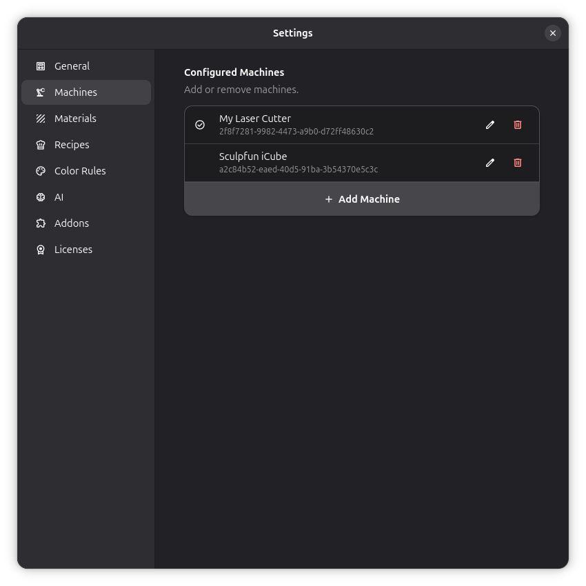 Machine Settings