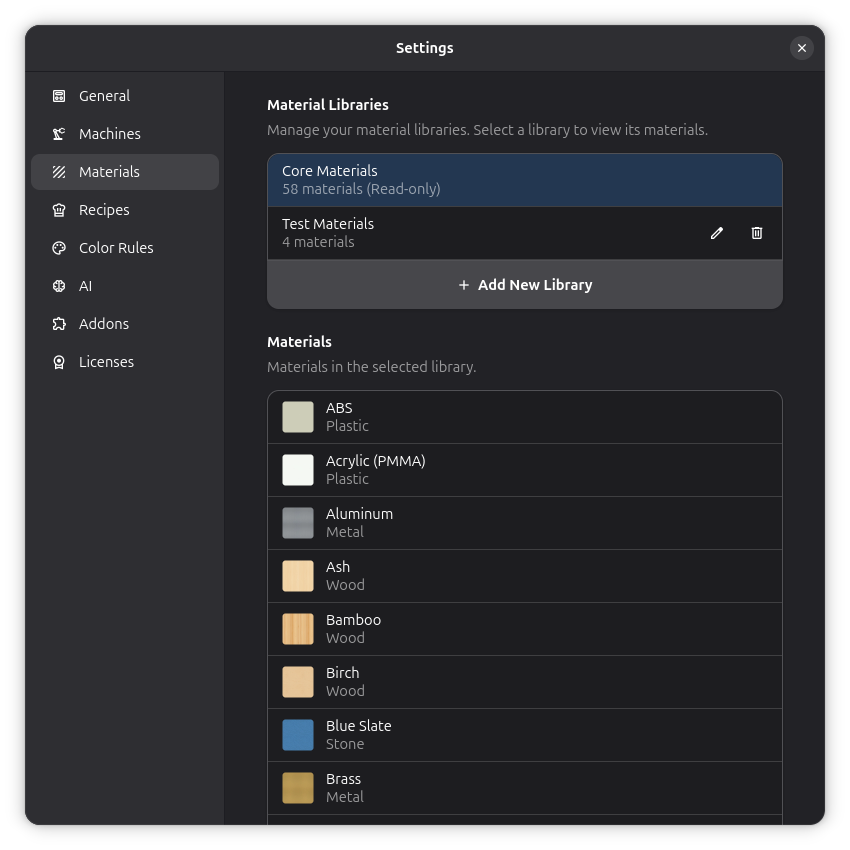 Materials Settings