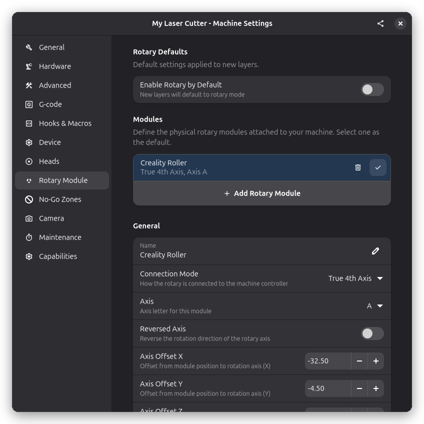 Rotary Module Settings