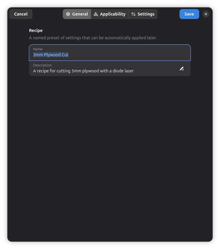 Recipe Editor - General Tab