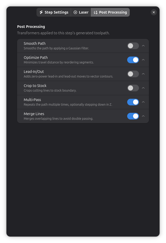 Contour post-processing settings