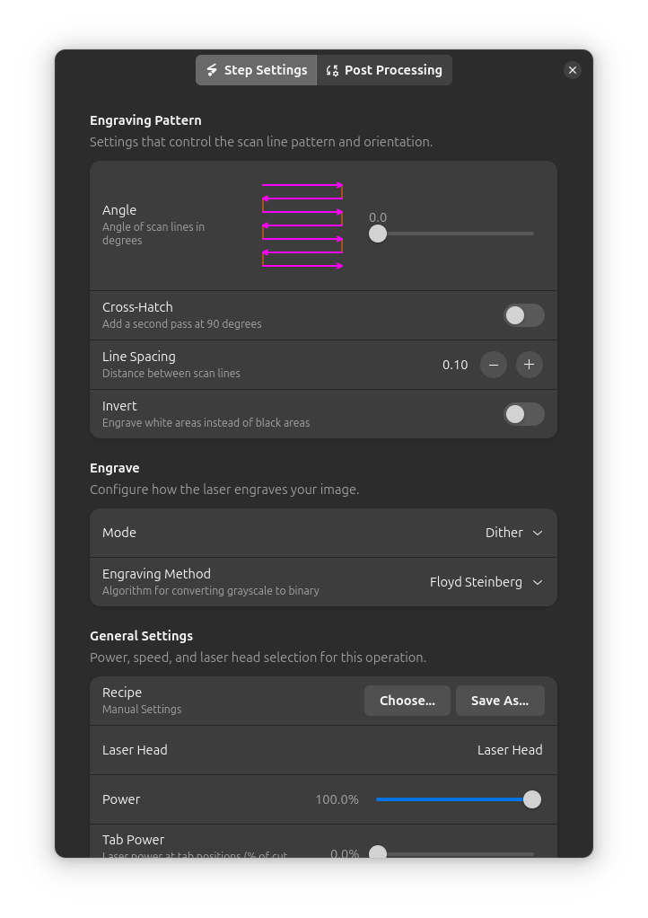 Dither mode settings