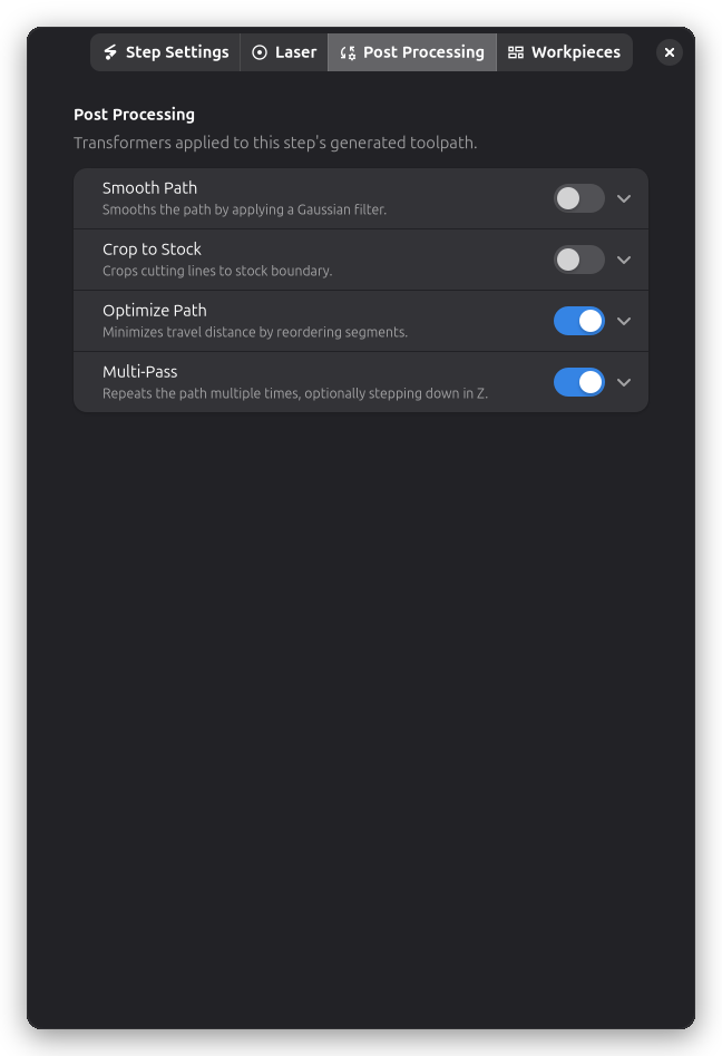 Offset Fill post-processing settings
