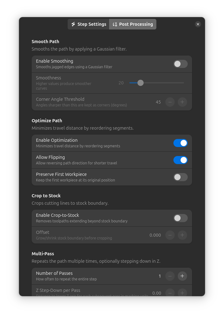 Shrink Wrap post-processing settings