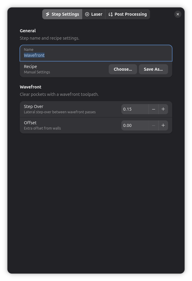 Wavefront step settings