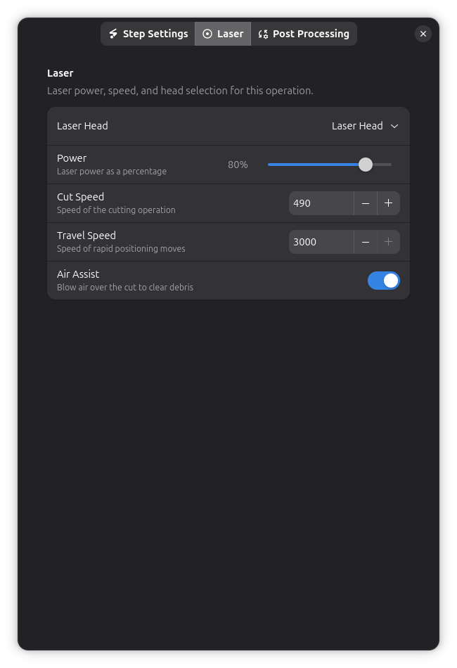 Laser settings