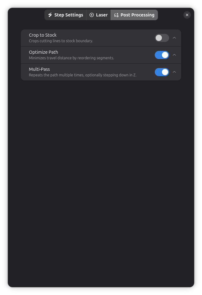 Wavefront post-processing settings