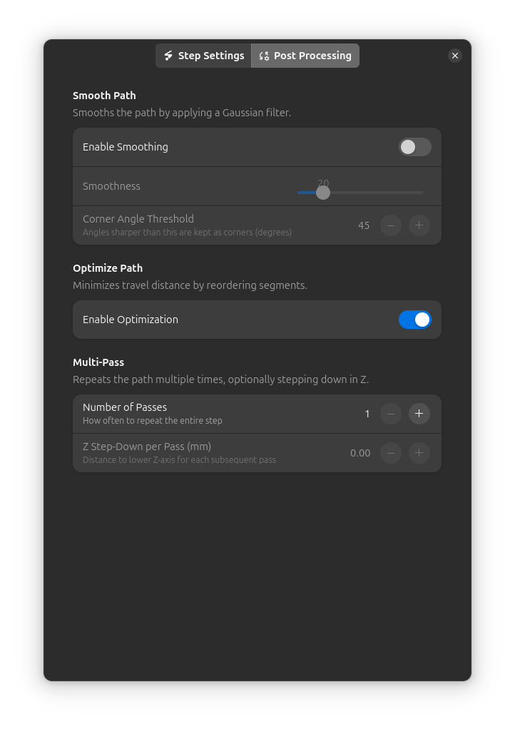 Shrink Wrap post-processing settings