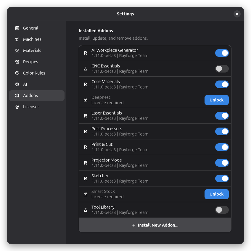 Addon-Einstellungen