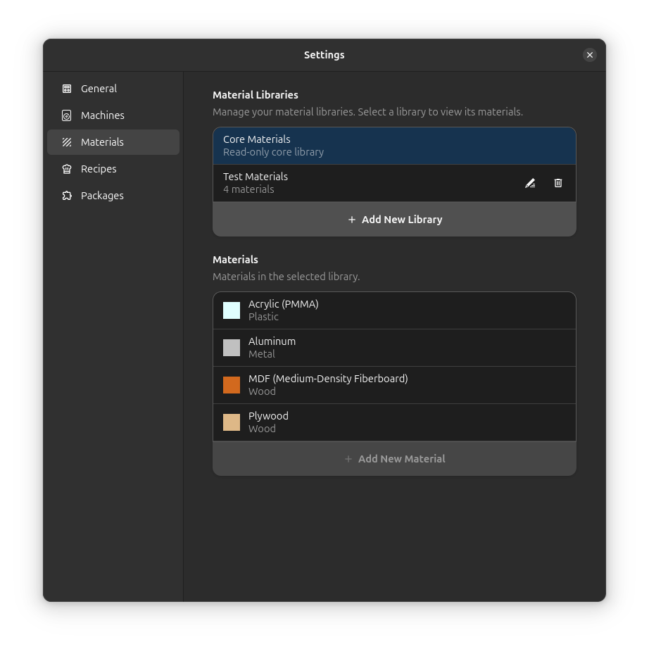 Material-Einstellungen