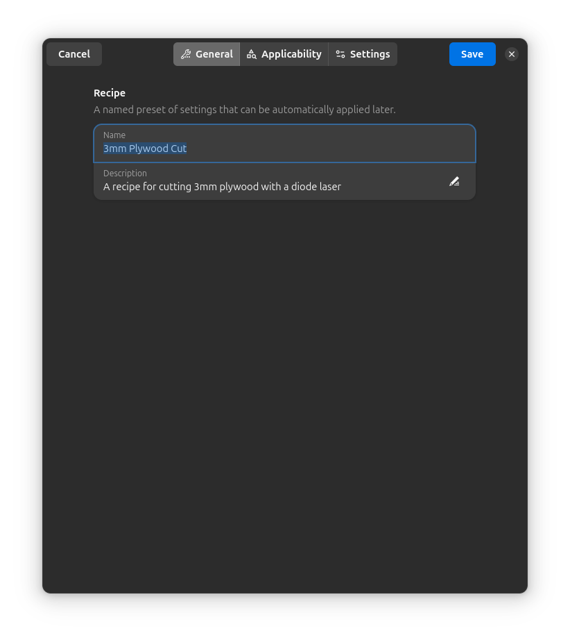 Rezept-Editor - Register Allgemein