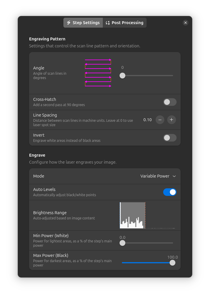 Gravur-Schritt-Einstellungen
