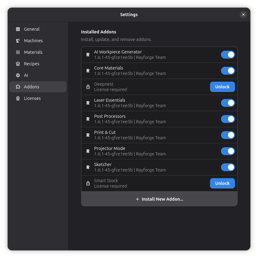 Ajustes de Addons