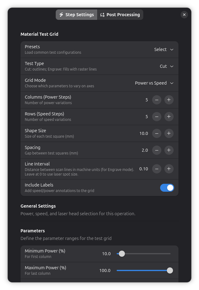 Configuración de Cuadrícula de Prueba de Material