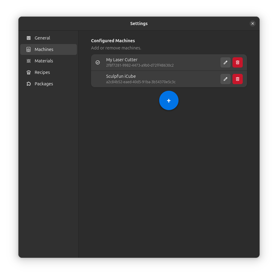 Configurações da Máquina