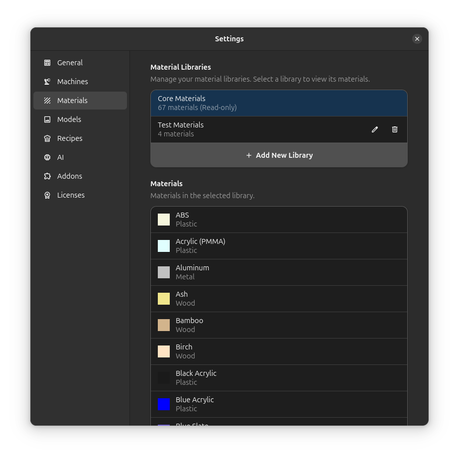 Configurações de Materiais