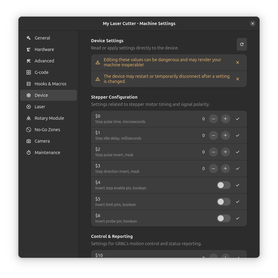 Configurações do Dispositivo