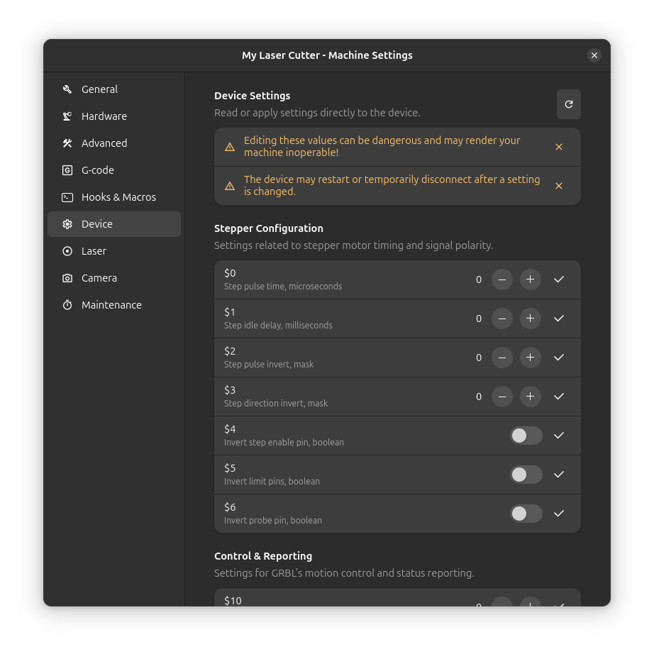 Configurações do Dispositivo