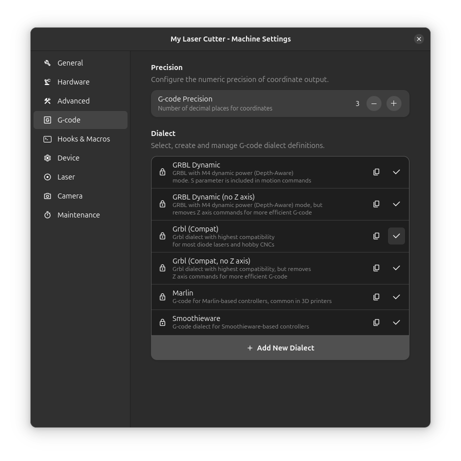 Configurações de G-code