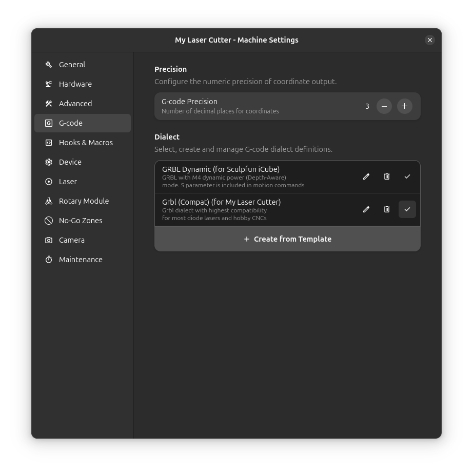 Configurações de G-code