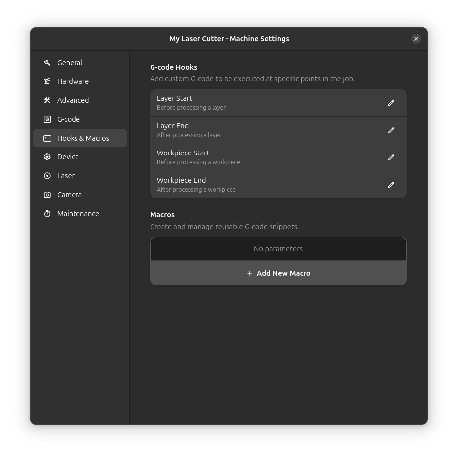 Configurações de Hooks &amp; Macros
