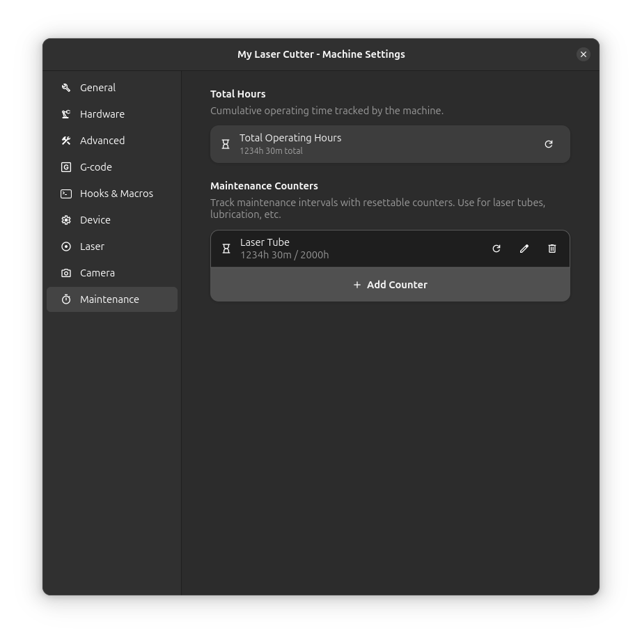 Configurações de Manutenção