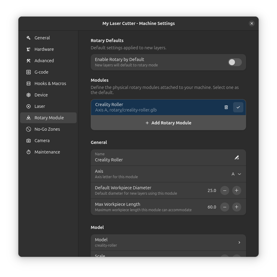 Configurações do Módulo Rotativo