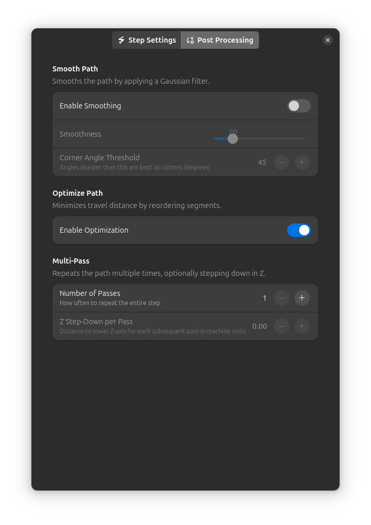 Configurações de pós-processamento de contorno