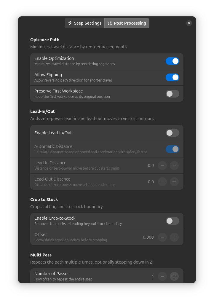 Configurações de pós-processamento de Contorno de Moldura
