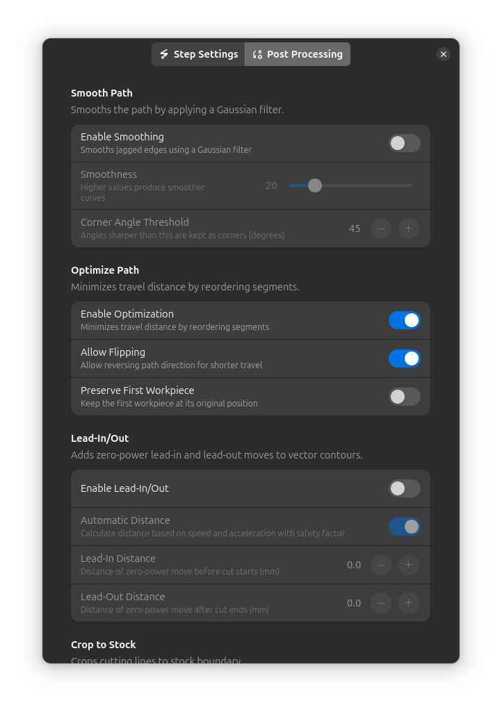 Configurações de pós-processamento Shrink Wrap